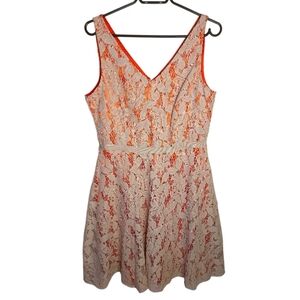 Julian Taylor Orange And Tan Lace Dress